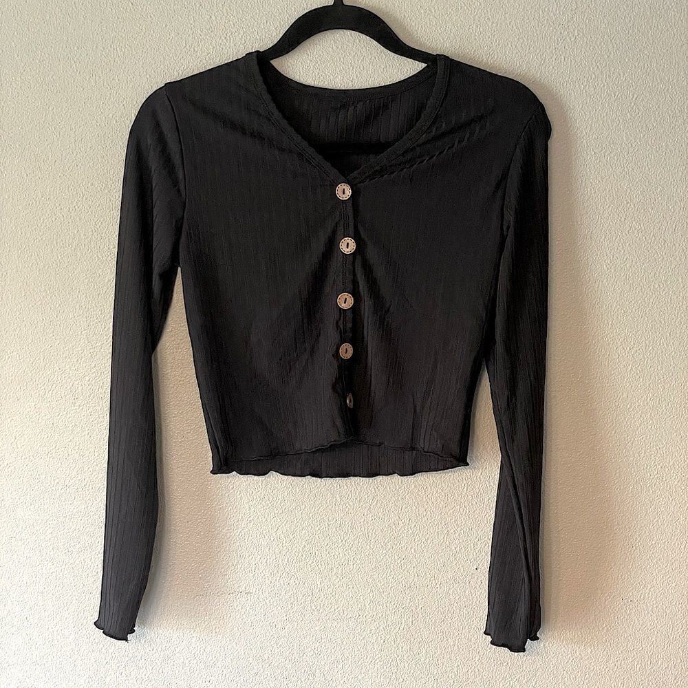 New! SHEIN Black Long Sleeve Crop Top. Size Small.